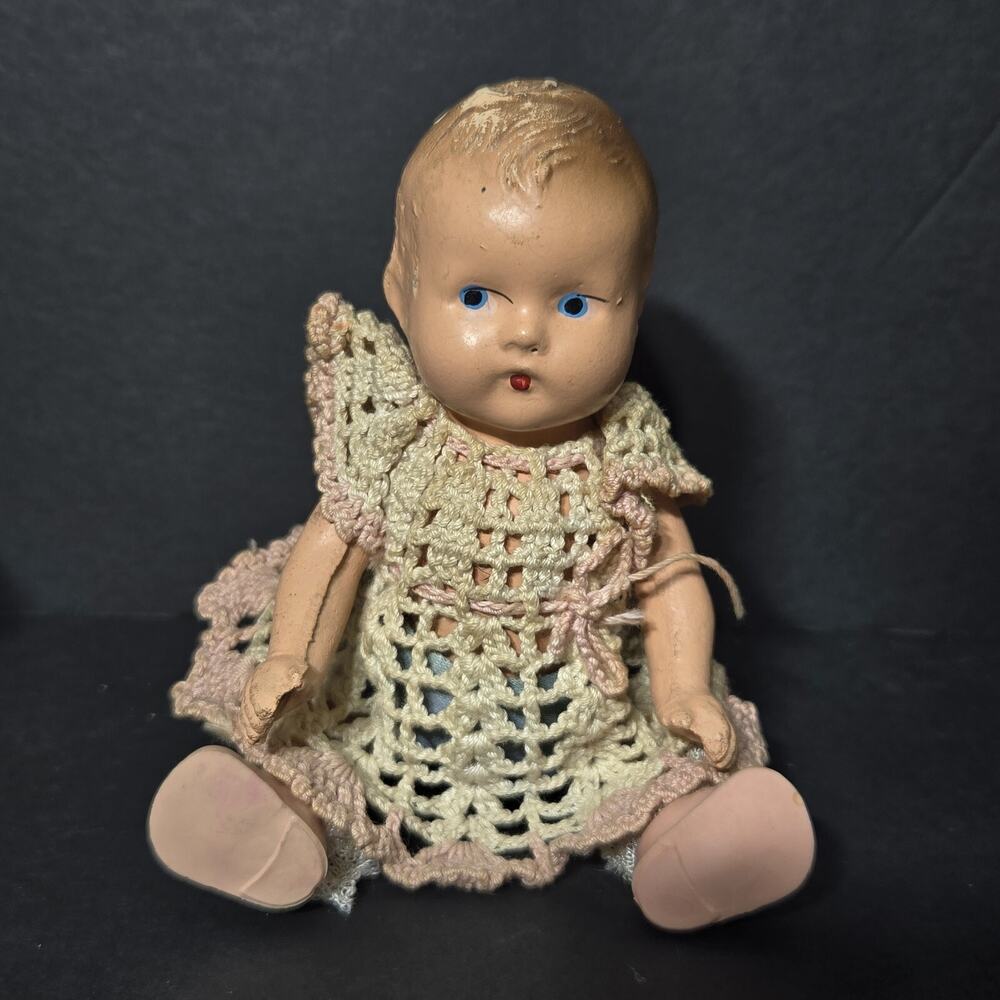 Antique‎ German Bisque Baby Doll Composition Jointed Arms/Legs Painted Eyes/Hair